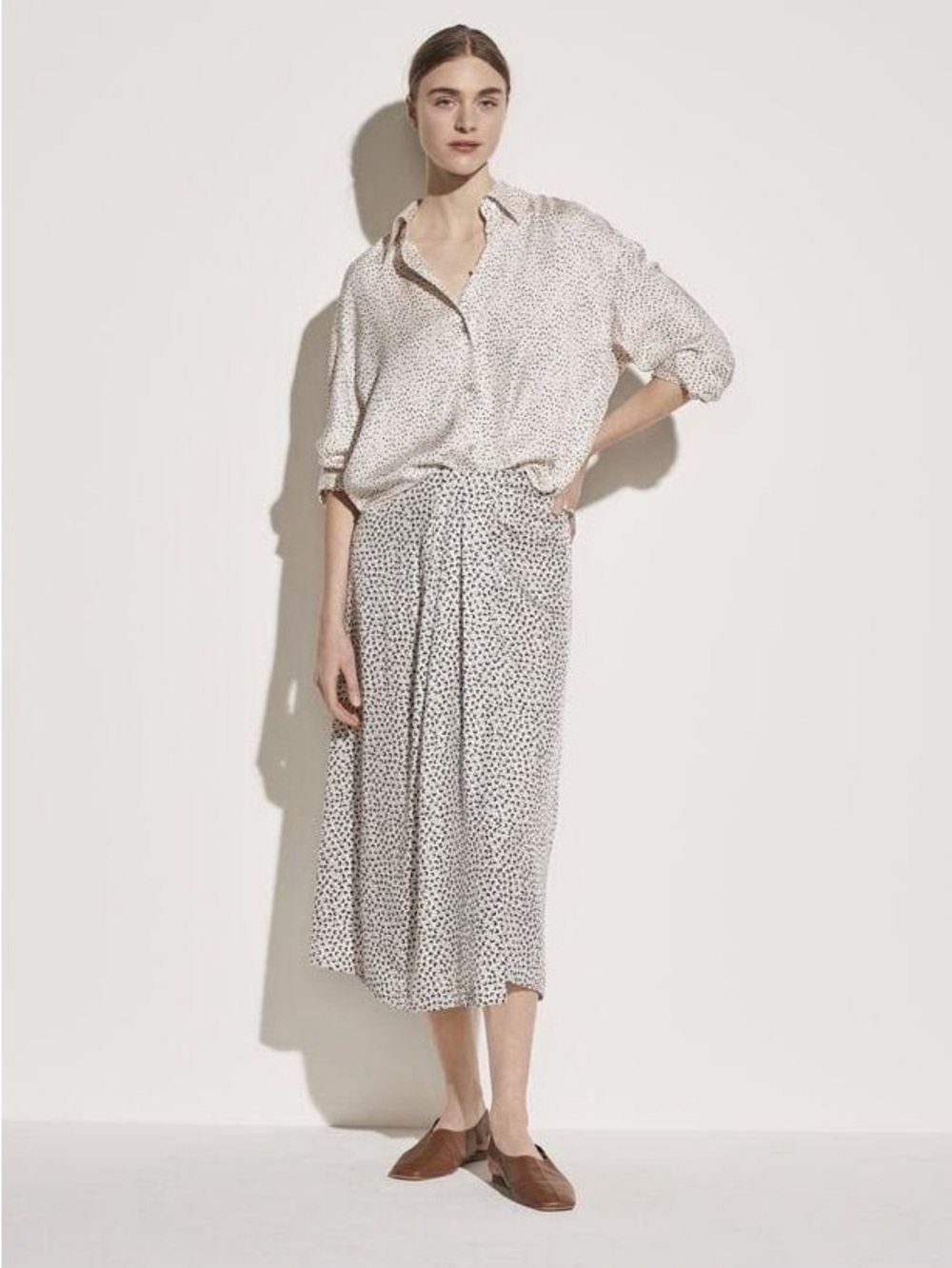 VINCE Cream & Black Draped Midi Skirt